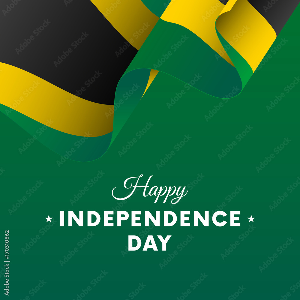 Banner or poster of Jamaica independence day celebration. Waving flag