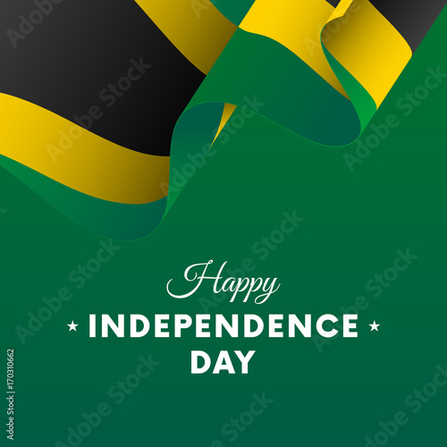 Banner or poster of Jamaica independence day celebration. Waving flag. Vector illustration.