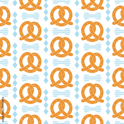 Oktoberfest seamless pattern with pretzel