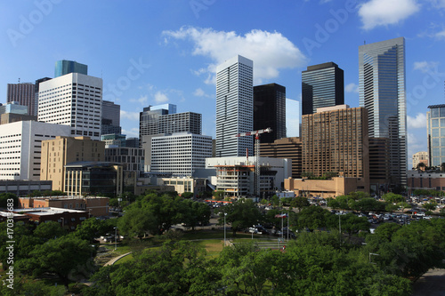 Houston Downtown Skyline with Bright Sun