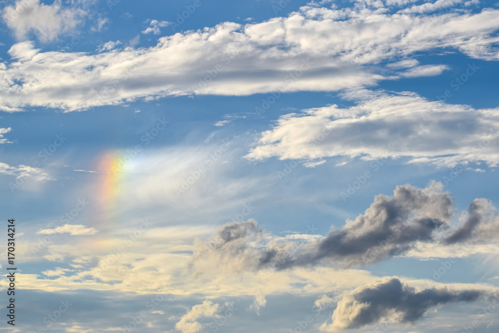 Eine Nebensonne am Himmel Lichterscheinung mit Wolken Meteorologie