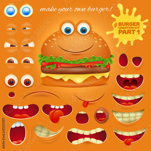 Creation kit of emoticon cartoon burger character