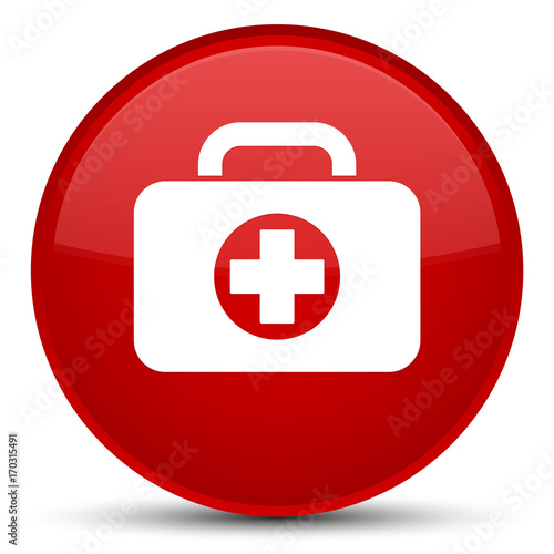 First aid kit bag icon special red round button
