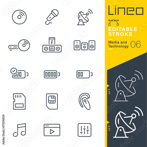 Lineo Editable Stroke - Media and Technology line icons
Vector Icons - Adjust stroke weight - Expand to any size - Change to any colour