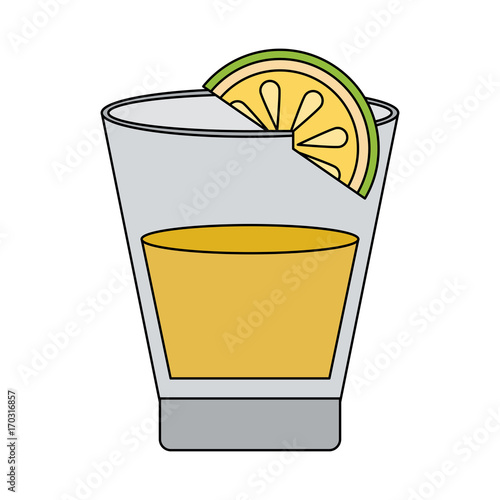 shot of tequila with lemon slice mexican culture icon image vector illustration design 