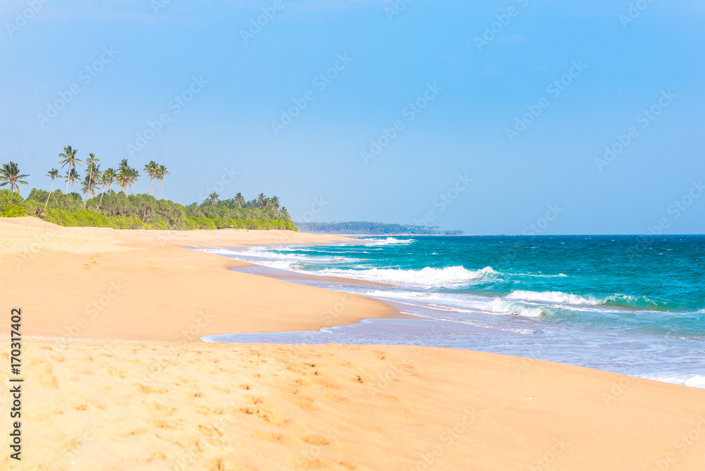 The scenic Medaketiya beach in the east of Tangalle, situated in the southern province of Sri Lanka. The coastal town has a majestic bay and the most beautiful beaches in the south and south-east 