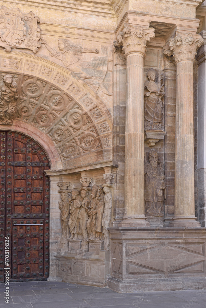 Portico ,entrance, of the Catheedral de Nuestra Senora de la Huerta, Tarazona, Zaragoza province, Aragon, Spain
