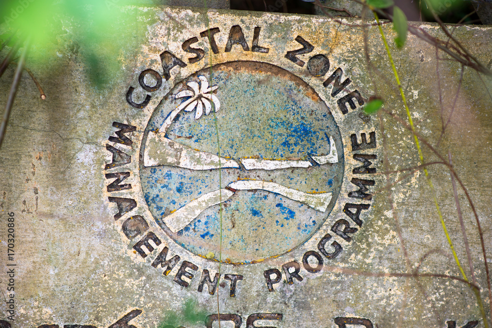 Landmark in the jungle of Tangalle close to the Rekawa lagoon. The forgotten stone shows the contours of the sea and the coastal lagoon