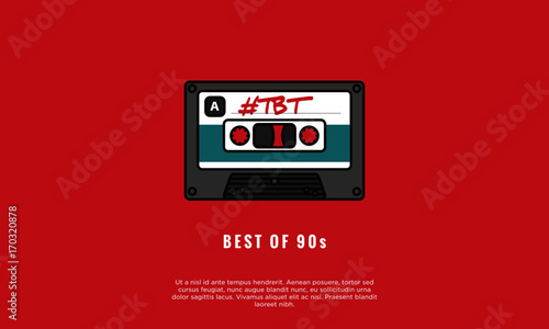 Best of 90's (Throwback Thursday written on a Line Art Cassette Tape Vector Illustration in Flat Style Design) photo