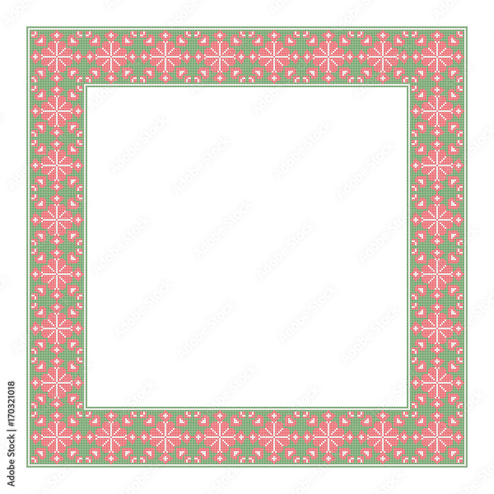 Decorative square frame, cross-stitched embroidery imitation. Decorative square frame, cross-stitched embroidery imitation.