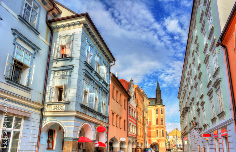 Buildings in the old town of Ceske Budejovice, Czech Republic.