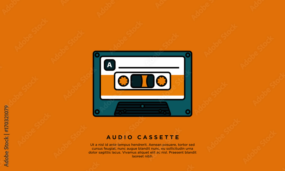 Cassette Tape (Line Art Vector Illustration in Flat Style Design) Stock