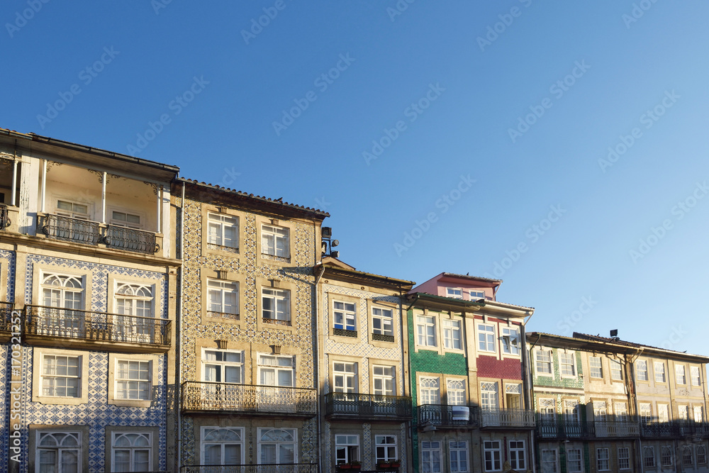 Color Buildings front Paço Square, Braga, Portugal.