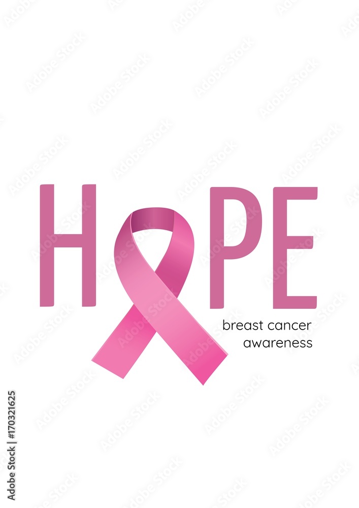 Hope text with pink ribbon and breast cancer awareness concept Hope text with pink ribbon and breast cancer awareness concept