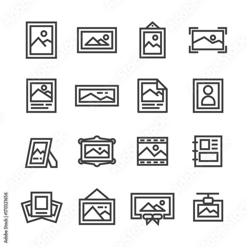 picture frame image line icon set vector