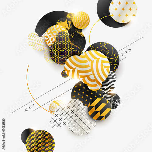 Gold patterned circles. Abstract ornamental composition.