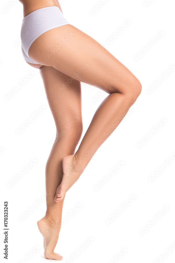 Female legs on white background Female legs on white background