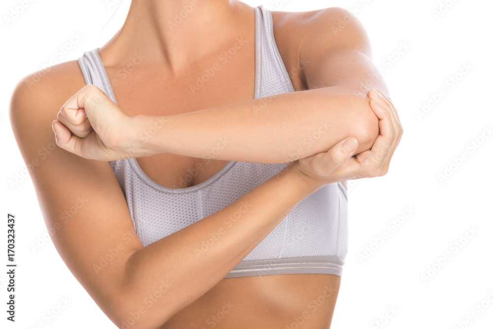 Woman with pain in her elbow