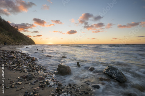 sunset over the stormy sea Baltic  Wolin Island