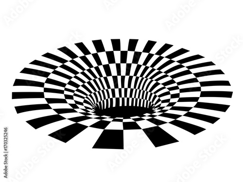 Abstract black and white checkered hole. Vector illustration