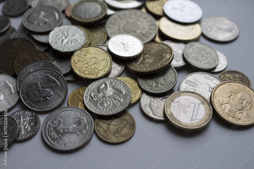 Beautiful image of different coins. Can be used as a greeting card