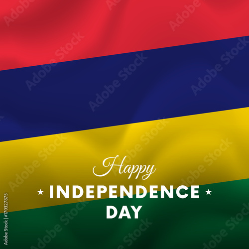 Banner or poster of Mauritius independence day celebration. Waving flag. Vector illustration.