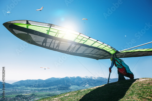 Hang-glider starting to fly
