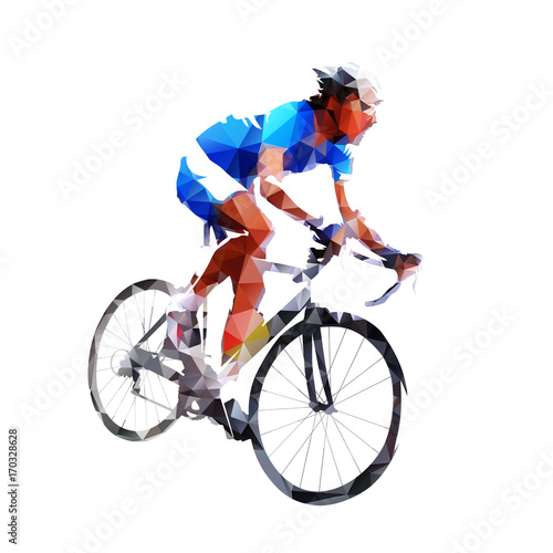 Fototapeta Naklejka Na Ścianę i Meble -  Cycling icon, geometric road cyclist, abstract vector silhouette