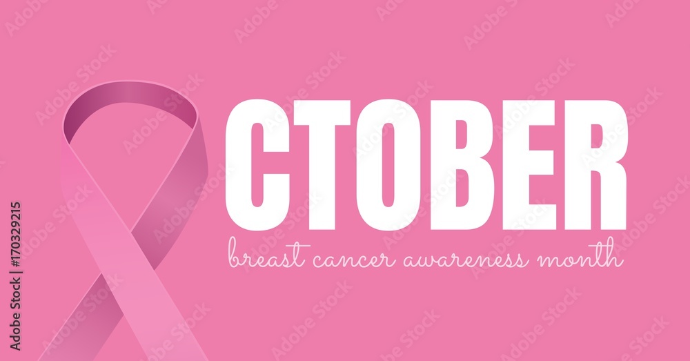 October text with pink ribbon and breast cancer awareness month October text with pink ribbon and breast cancer awareness month
