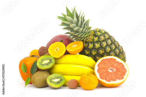 fresh fruits on white background