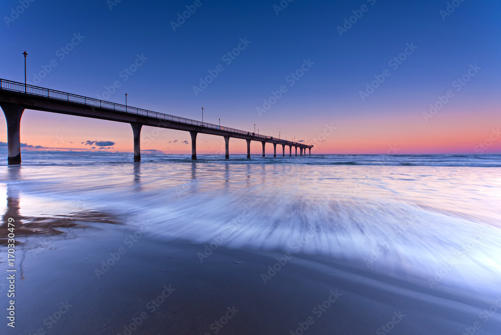 Long Exposure wave New Brighton Beach View in Christchurch, South Island, New Zealand.