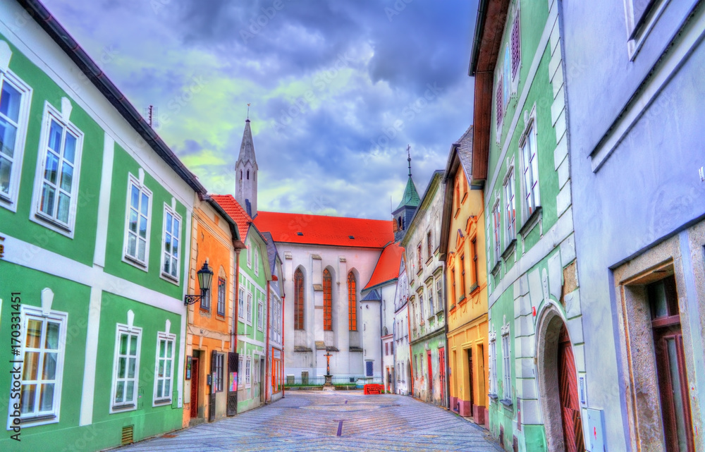Obraz premium Houses in the old town of Jindrichuv Hradec city, Czech Republic