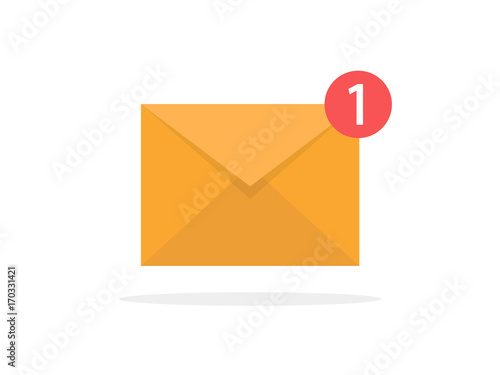 White envelope letter with counter notification, concept of incoming email message, mail delivery service, newsletter announcement flat modern vector illustration design isolated.