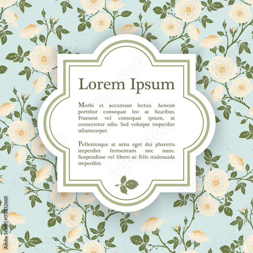 Background with rose graphic flowers on blue backdrop