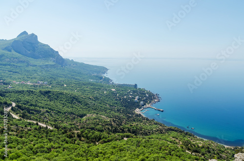 view of the mountain and the sea from a height. Cape Aya, Crimea, Ukraine
