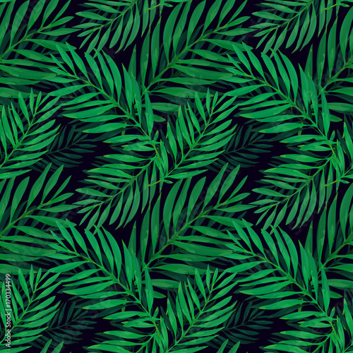 Tropical palm leaves pattern. Trendy print design with abstract jungle foliage. Exotic seamless background. Vector illustration © vorotnikovartem