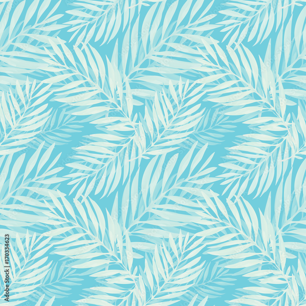 Tropical palm leaves pattern. Trendy print design with abstract jungle foliage. Exotic seamless background. Vector illustration