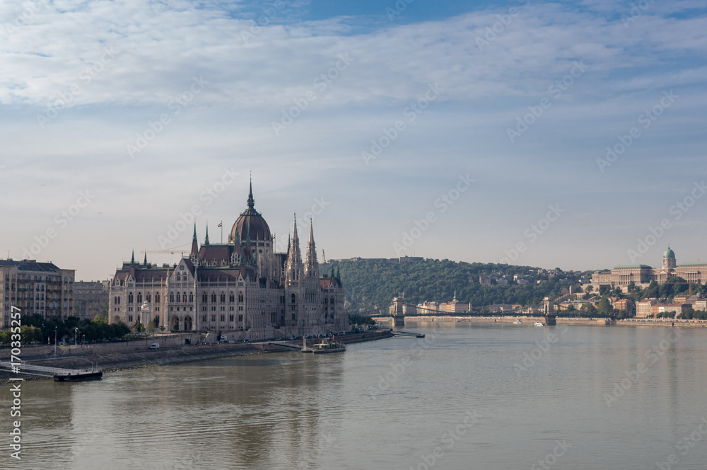 Hungarian Parliament on the embankment of Danube river Hungarian Parliament on the embankment of Danube river