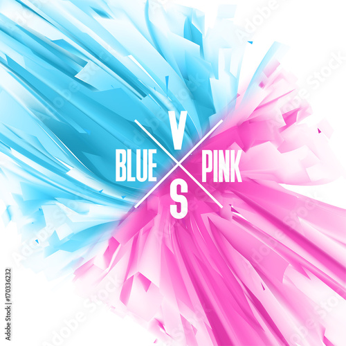 Blue and Pink color versus abstract background. Balance of masculine and feminine principles. Confrontation between man and woman concept illustration.
