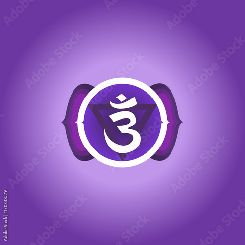 Ajna colored symbol. Chakra  dark blue, isolated object, banner, poster. Yoga mantra, energy concept. Vector illustration.