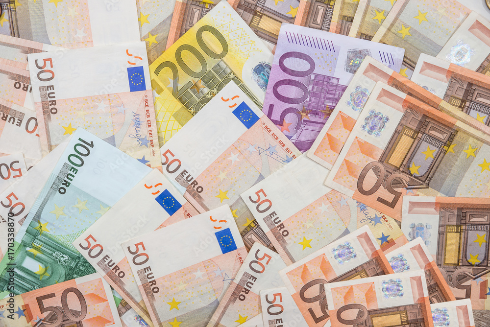 euro banknotes as background. 50 100 200 500 euro banknotes as background. 50 100 200 500