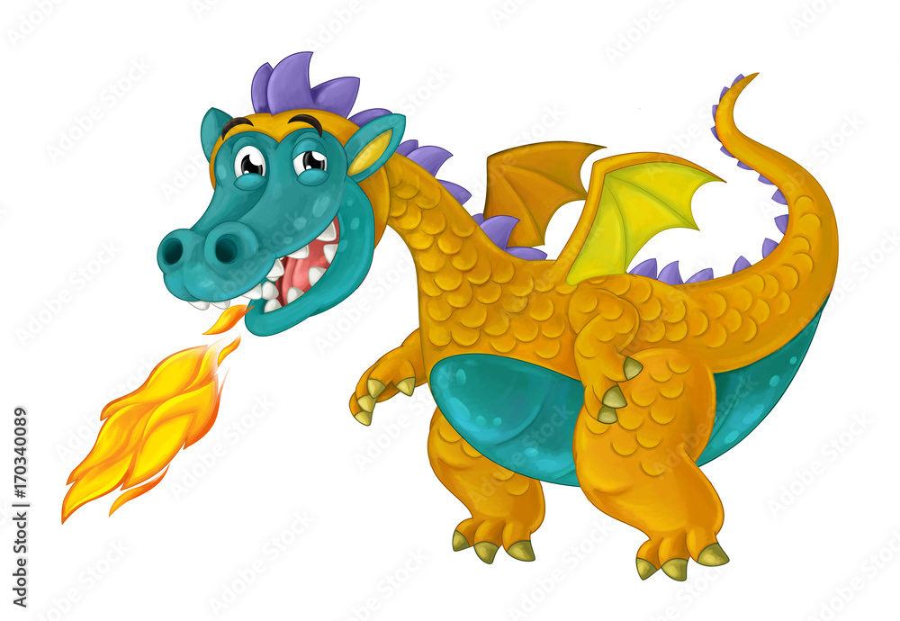 Naklejka premium cartoon happy and funny dragon isolated - illustration for children