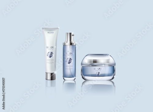 Set of cosmetic products for ads or template. Moisturizing cosmetic premium products mockup package collection for cream or serum.