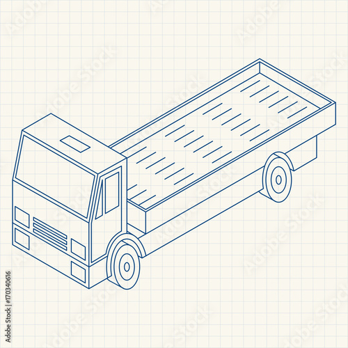 Single-line illustration Vehicle in isometric vector
