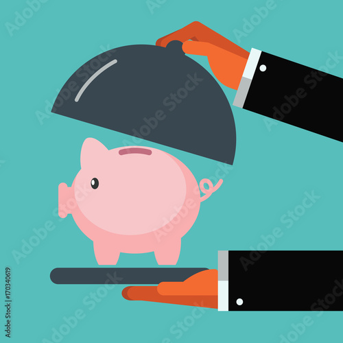 Business man presenting and showing a piggy bank. Saving and investing money concept. Future financial planning concept
