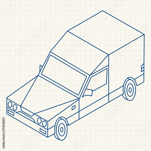 Single-line illustration Vehicle in isometric vector