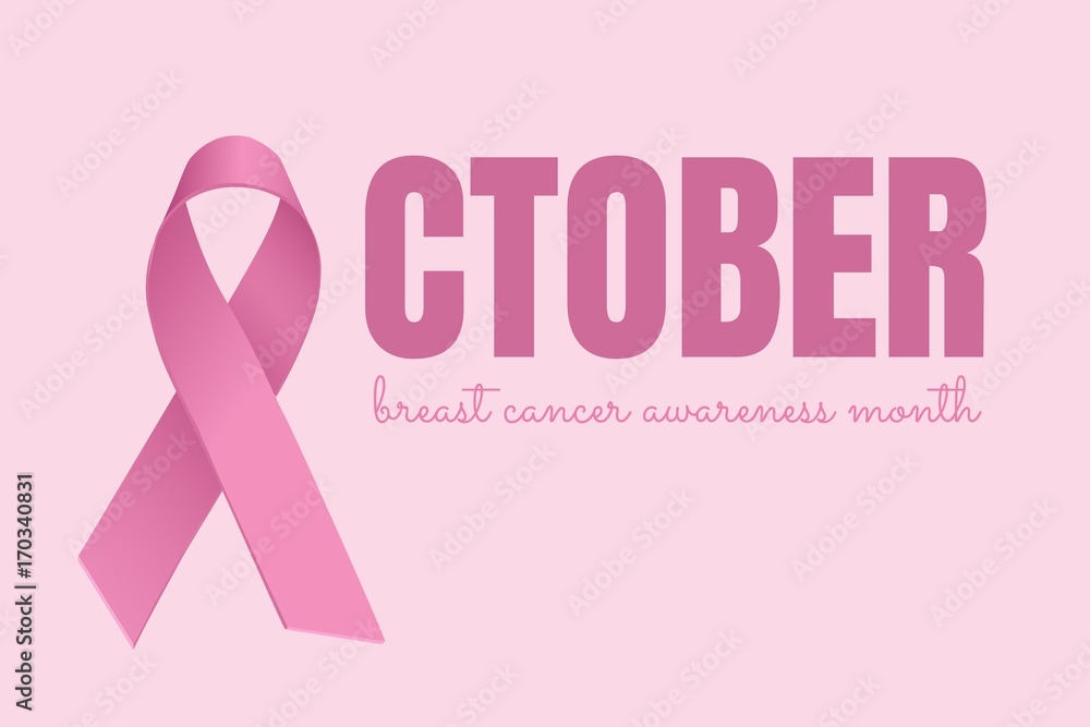 October text with pink ribbon and breast cancer awareness month October text with pink ribbon and breast cancer awareness month