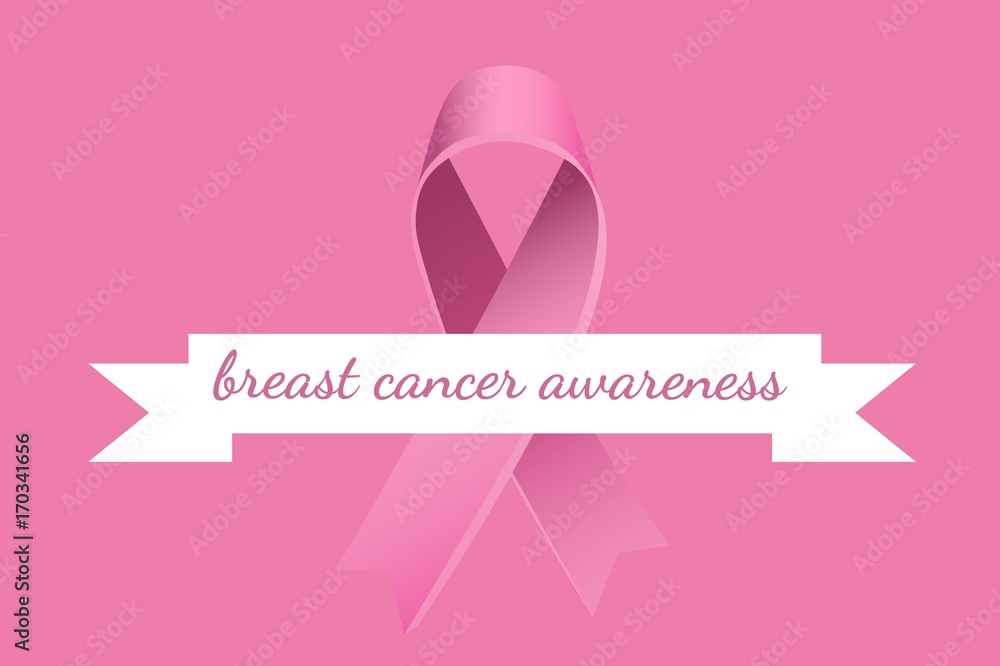 Breast cancer awareness text and pink ribbon Breast cancer awareness text and pink ribbon