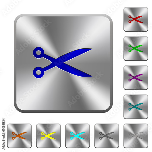 Cut with scissors rounded square steel buttons