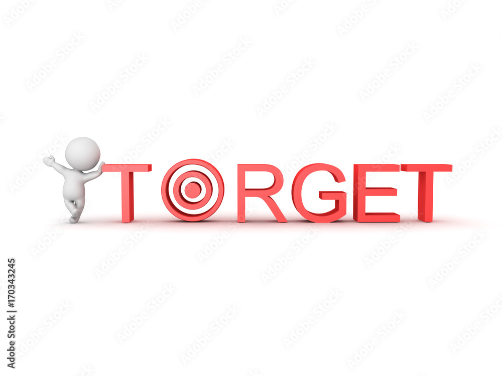 3D Character leaning on text that says TARGET 3D Character leaning on text that says TARGET